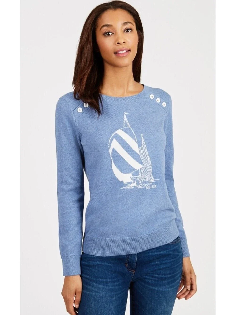 Nautica XL Spinnaker Long Sleeve Marled Sweater Blue Sailboat 35th Anniversary